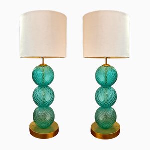 Kugelförmige Tischlampen aus blauem Muranoglas, 1980er, 2er Set