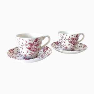 Vintage English Grindley Cups with Royal Bouquet Decor in Bordeaux Pink from Royal Tudor, Set of 2