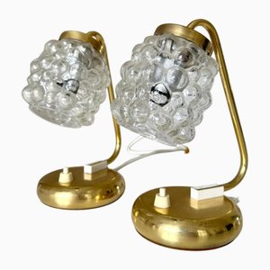 Mid-Century Brass and Glass Bubble Table Lamps by Helena Tynell for Glashütte Limburg, 1960s, Set of 2