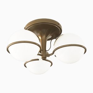 Model 2042/3 Ceiling Lamp in Brown and Bronze Metal with Sandblasted Glass Shades by Sarfatti for Arteluce, 1963