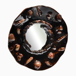 Glazed Stoneware Shell Mirror