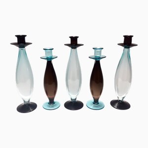 Italienische Vintage Kerzenhalter aus Aquamarin & Braunem Muranoglas, 1980er, 3er Set