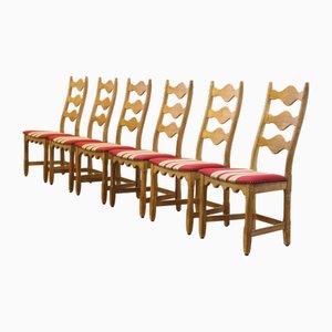 Sedie da pranzo brutaliste in quercia nello stile di Kjærnulf, Danimarca, anni '60, set di 6