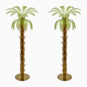 Palm Tree Floor Lamp in Murano Glass and Brass, 1979, Set of 2