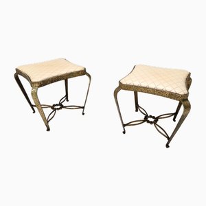 Pouf vintage in skai e metallo dorato di Pierluigi Colli, Italia, anni '50, set di 2