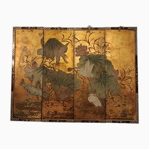 Goldener orientalischer Wandschirm aus Blumen und Reihern, 1890er