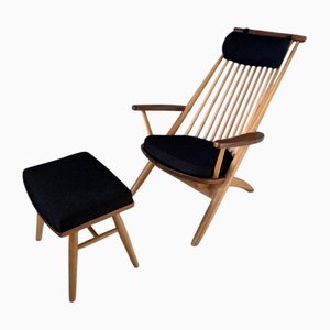 Armchair and Ottoman in Oak and Walnut by Tateishi Shoiji, Set of 2