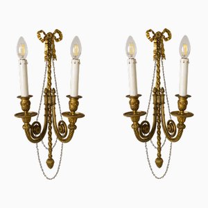 Napoleon III Wall Lamps in Gilded and Hand-Chiseled Bronze, Set of 2