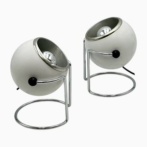 Lampade Targetti Sankey Eyeball bianche e cromate, Italia, anni '70, set di 2