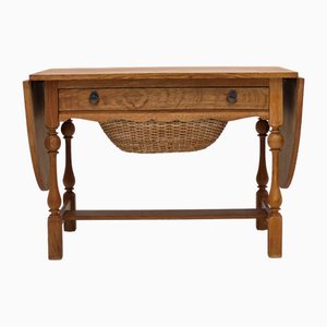 Table Basse Pliable en Chêne et Rotin, Danemark, 1970s
