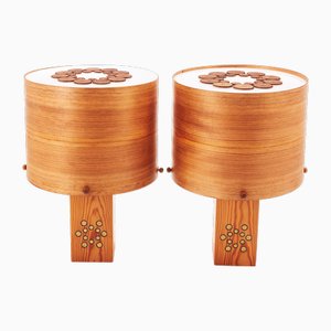 Vintage French Table Lamps in Pine, 1970, Set of 2