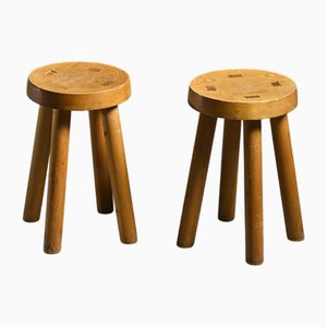 Sgabelli in pino di Charlotte Perriand per Les Arcs, anni '60, set di 2