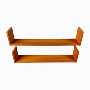 Midcentury Modern Floating Teak Wall Shelves, Set of 2