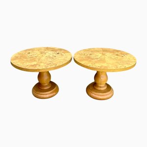 Round Coffee Tables in Burl Veneer, 1980, Set of 2