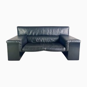 Brigadier Two-Seater Leather Black Sofa by Knoll for Cini Boeri, 1980