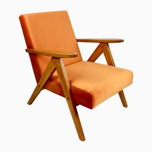 Modell B-310 Armlehnstuhl aus Hellem Orange Samt, 1970er