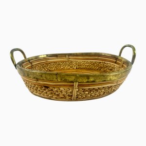 Italienische Korbschale aus Rattan & Messing, 1960er