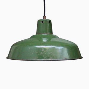 Vintage French Industrial Green Enamel Pendant Light