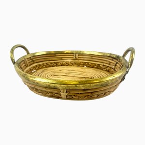 Italienischer Korbaufsatz aus Rattan & Messing, 1960er