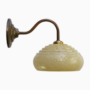 French Yellow Clichy Glass and Brass Wall Lamp