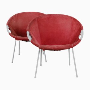 Set of Mid-Century Modern Red Balloon Chairs by Lusch & Co, 1960s