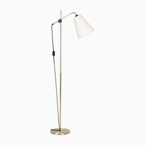 Danish Brass Floor Lamp with Textile Lampshade, 1960s