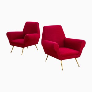 Set of Mid-Century Modern Italian Red Ruby Armchairs by Gigi Radice for Minotti, 1958