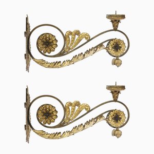 Grandes Appliques Bougies Dorées avec Fleurs et Volutes, 1700s, Set de 2