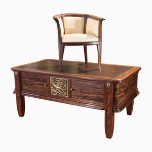 Art Deco Flat Desk and Executive Chair by Jules Cayette, 1930s, Set of 2