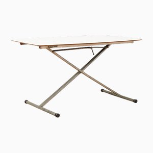 Frego-X Table in Galvanized Metal with Boat-Shaped Tabletop in White Speckled Resin by Fridolin Egger, 1954