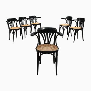 Beech & Straw Chairs, 1970s, Set of 6