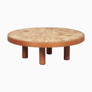 Round Coffee Table in Ceramic and Beechwood by Roger Capron for Atelier Capron, 1960s