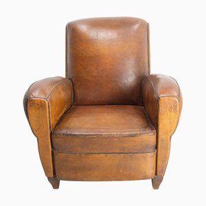 Antique Art Deco French Club Armchair in Leather and Studs