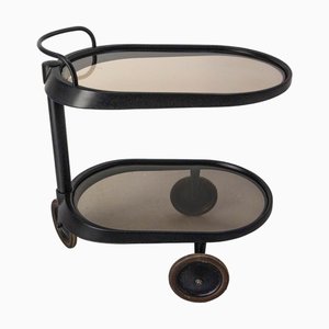 Italian Smoked Glass & Metal Serving Trolley attributed to Enzo Mari for Alessi, 1980