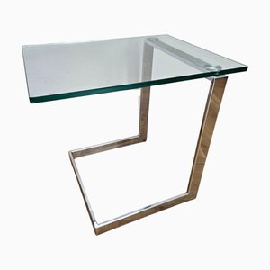 Freischwingender Mid-Century Couchtisch aus Glas & Chrom Gebra, 1980er