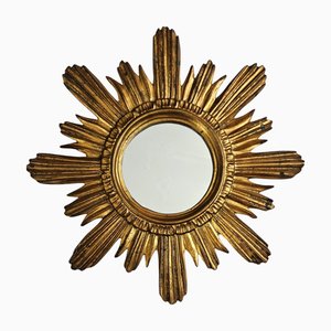 Mid-Century Wall Mirror in Gilted Wood Sunburst Starburst Stucco, Italy, 1950s, 1956