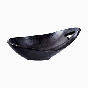 Large Ceramic Bowl with Organic Form and Matte Glaze in Dark Tones, Biot, France, 1970s