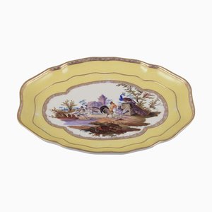 Antique Meissen Tray in Porcelain with Motif of Birds in a Park