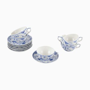 Blaue Kannelierte Teetassen mit Untertassen von Royal Copenhagen, 1970er, 12 Set