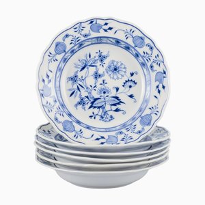 Piatti Deep in porcellana con motivo a cipolla blu, Meissen, Germania, set di 6