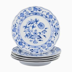 Piatti in porcellana con motivo a cipolla blu, Meissen, Germania, set di 5