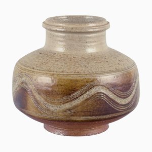 Modernist Ceramic Vase in Glaze in Brown and Sandy Tones by Nils Kähler for Kähler, 1960s