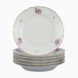 Sächsische Blumenteller aus Porzellan von Royal Copenhagen, 6 . Set