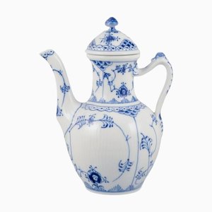 Blaue Kannelierte Kaffeekanne aus Porzellan von Royal Copenhagen, 1960er