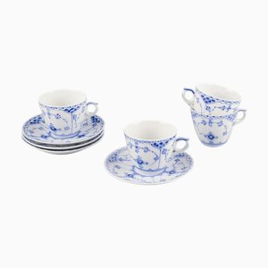 Tazze da caffè e piattini in pizzo blu di Royal Copenhagen, anni '40, set di 8