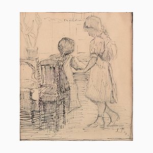 Sophus Paulsen, Girls by a Desk, 1901, Bleistiftzeichnung