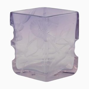 Bohemian Art Deco Art Glass Vase in Purple Art Glass with Floral Motifs, 1930s