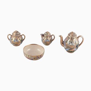 Egoist Tea Set Consisting of a Teapot, Sugar Bowl, Creamer, Cup from Satsuma, Japan, Set of 4