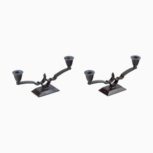 Two-Armed Art Deco Candleholders in Disko Metal by Just Andersen, 1940s, Set of 2