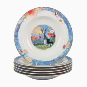 Soup Plates with Cat Motifs by Rosina Wachtmeister for Goebel, Germany, Set of 6